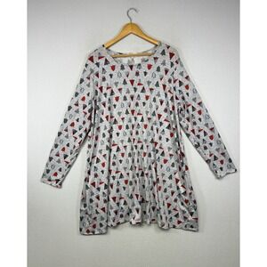 Holiday Christmas Riley & James Women 3X Gray Tree Print Long Sleeve Tunic Dress